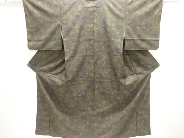 JAPANESE KIMONO / SILK / DORO OSHIMA TSUMUGI / WOVEN FLORAL ARABESQUE